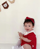 G.DUCKKIDS小黃鴨嬰兒包屁衣春秋長袖新生兒連體衣女寶寶公主滿月周歲哈衣 酒紅色夏款 加襪子 66cm 尺碼建議0-3個月8-12斤 曬單實拍圖
