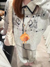 彌柯菲韓系氛圍感費爾島毛衣外套女2025秋季小狗提花針織開(kāi)衫軟糯上衣 灰色  M 曬單實(shí)拍圖