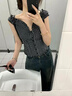 茯見(jiàn)襯衫復(fù)古辣妹黑色格子一字肩兩穿女裝夏季收腰短款小個(gè)子露肩上衣 黑色格紋M（建議95-110斤） 曬單實(shí)拍圖
