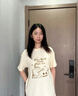 一寸相思純棉杏色短袖t恤女2025新款爆款夏季時(shí)尚貓咪卡通印花上衣體恤潮 杏色-小貓與字母 XL (110-125斤） 曬單實(shí)拍圖