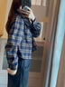 月袖（YUEXIU）磨毛復(fù)古格子襯衫女短款外套春秋2024新款長(zhǎng)袖上衣感襯衣 磚紅色 M建議110120斤 曬單實(shí)拍圖