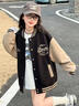 女童棒球服外套秋裝2025新款兒童洋氣時(shí)髦女大童秋季寬松休閑上衣 黑色 150 曬單實(shí)拍圖