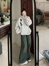 燦圖韓版慵懶連帽衛衣女春秋季寬松潮流百搭上衣服情侶休閑外套打底衫白灰色M 【建議80-100斤】 曬單實(shí)拍圖