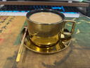 滿(mǎn)弓德國品質(zhì)咖啡杯一套感水杯套裝個(gè)性潮流馬克杯定制 美式咖啡杯（土豪金）+勺+木盤(pán) 曬單實(shí)拍圖
