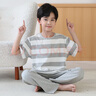 EMBERLOVE兒童睡衣男孩家居服男童青少年夏季薄款大童春秋純棉短袖長(cháng)褲套裝 N淡藍細條紋【短長(cháng)】 170 XL碼165-170cm 115-130斤 曬單實(shí)拍圖