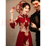 艾妃琳新中式敬酒服旗袍2025新款酒紅色秀禾服新娘結(jié)婚長(zhǎng)袖高腰顯瘦遮肚 輕秀禾禮服 80 L 曬單實(shí)拍圖