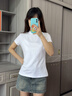 雅鹿白色小高領(lǐng)修身短袖t恤女2025夏季立領(lǐng)薄款顯瘦收腰百搭上衣棉 白色 M 曬單實(shí)拍圖