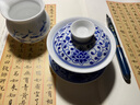 瓷都窯火手繪青花瓷蓋碗茶杯單個(gè)景德鎮陶瓷功夫茶具泡茶三才碗家用不燙手 步步生蓮（圓款）【170ML】 曬單實(shí)拍圖