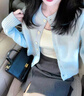 芭芙達妮軟糯感淺藍色針織衫女毛衣外套開衫秋季新款簡約百搭短款上衣外套 淺藍色 M :建議95-105斤 曬單實拍圖