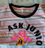 ASK JUNIOR兒童短袖T恤夏季中大童女童條紋撞色落肩袖半袖體恤上衣條紋  140 曬單實(shí)拍圖