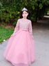 乖奇奇（ALERTCHYCHY）女童禮服公主裙花童婚禮小女孩主持人晚禮服鋼琴演出服長袖蓬蓬紗 粉色長款361-D2 140cm 曬單實拍圖