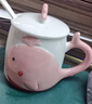 茶花谷創(chuàng)意個性馬克杯帶蓋帶勺可愛潮流陶瓷杯簡約情侶卡通大肚杯子 粉色+蓋勺400ML 曬單實拍圖