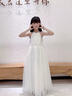 乖奇奇兒童晚禮服白紗裙子生日長(cháng)裙高端女孩鋼琴表演演出服花童婚禮大童 白色無(wú)袖2088長(cháng)款連衣裙 160 曬單實(shí)拍圖