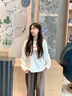 班尼路長(cháng)袖t恤女裝春秋冬純棉打底衫潮流寬松小個(gè)子女生百搭純色上衣服 白#格子貓 【100%純棉】 M 曬單實(shí)拍圖