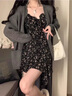 巧丂黑色純欲內(nèi)搭不規(guī)則碎花裙吊帶裙連衣裙女氣質(zhì)收腰顯瘦短款裙 黑色 M （建議90-110斤） 曬單實(shí)拍圖