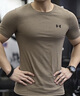 安德瑪（Under Armour）男裝T恤2025夏季新款舒適透氣運動半袖圓領(lǐng)戶外訓(xùn)練快干健身短袖 修身版型/網(wǎng)眼設(shè)計/卡其色 XL /(180)/160斤-180斤 曬單實拍圖