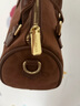 包圓時(shí)尚圓筒包新款歐美復古女潮流單肩斜挎波士頓包 棕色 帶掛件 曬單實(shí)拍圖
