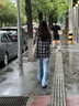三彩2025秋季新款格紋襯衫寬松中長(zhǎng)款襯衣開衫翻領(lǐng)休閑復(fù)古M 藏青色格紋 L 165/88A 曬單實(shí)拍圖