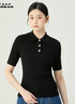 哥弟真的好（GIRDEAR）女裝豎坑條修身短袖Polo針織T恤衫女A301079 黑 L (4碼) 曬單實(shí)拍圖