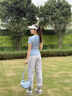 陶芙（taofu）戶(hù)外徒步登山運動(dòng)服套裝女秋季款半拉鏈短袖速干衣健身房有氧訓練 藍色短袖兩件套（白花灰褲） M 曬單實(shí)拍圖