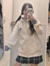 JAVC美式小狗刺繡假兩件開衫衛(wèi)衣女秋冬加絨加厚小個子韓系慵懶風外套 灰色薄款 M 建議 95-110斤 曬單實拍圖