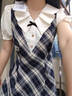 圣保美韓系學(xué)院風(fēng)假兩件格紋連衣裙子女夏季2025新款小個(gè)子收腰a字短裙 【藏青色】 S 碼 曬單實(shí)拍圖