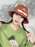 QUEEN TRIP日系可愛(ài)卡通小狐貍蘑菇漁夫帽子女春夏戶(hù)外遮陽(yáng)防曬帽顯臉小盆帽 黑色小狐貍 曬單實(shí)拍圖