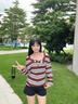 佐敘 長(zhǎng)袖t恤女 美式條紋露肩2025秋季設(shè)計(jì)感一字肩小眾寬松上衣辣 條紋 M 【建議90-105斤】 曬單實(shí)拍圖