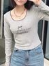 森馬（Semir）【甜心女高】長(cháng)袖t恤女短款緊身蕾絲花邊上衣24新款甜美印花外穿 淺花灰00202 M 曬單實(shí)拍圖