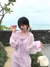 小鎮姍姍 香浮花月 法式荷葉邊長(cháng)袖襯衫女夏季慵懶感寬松雪紡套裝 霧霾紫-上衣（含吊帶） S 曬單實(shí)拍圖