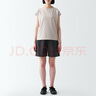 無(wú)印良品（MUJI）女式 水洗 平紋 短褲女夏 褲子 休閑短褲 多巴胺純棉全棉BEC27A3S 黑色 M 160/66A 曬單實(shí)拍圖
