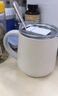 富光不銹鋼馬克杯帶蓋高顏值杯子咖啡杯316L保溫桌面水杯帶勺子 奶杏白（加購下單送鋼勺）450ml 曬單實(shí)拍圖