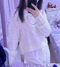 Olrain歐芮兒杏白色針織衫女春季2025新款度假風(fēng)小V領(lǐng)挑孔上衣 杏白色 S 曬單實(shí)拍圖