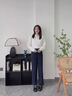 哈吉斯（HAZZYS）女裝 秋季女士文藝風(fēng)簡(jiǎn)約純色直筒休閑褲女 藏青色NV 36 (155/68A 36) 曬單實(shí)拍圖