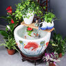 沐欽景德鎮手繪陶瓷魚(yú)缸大缸水缸陽(yáng)臺睡蓮荷花缸室外庭院古法養金魚(yú)缸 圓口紅運蓮年單缸+白花瓶藍陶罐 40x40x25cm 曬單實(shí)拍圖