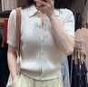 優(yōu)衣庫女裝羅紋POLO領(lǐng)針織開衫/短袖空調(diào)衫通勤479968 01 乳白色 L /160/88A 曬單實拍圖