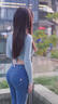 軒詩(shī)道中腰提臀無(wú)痕蜜桃臀牛仔褲女外穿修身翹臀豐臀顯瘦塑形瑜伽美臀褲 淺藍色（中腰蜜桃臀褲） 常規 S （80-90斤） 曬單實(shí)拍圖