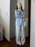 名創(chuàng)優(yōu)品（MINISO）奶藍色長袖t恤女春秋季新款百搭減齡舒適內(nèi)搭打底衫寬松純棉女裝 【減齡顯白】淺藍(純色) L 165 (體重115-130斤) 曬單實拍圖