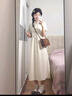 渝鼎福 Polo領(lǐng)短袖連衣裙女夏天夏季女裝收腰小個(gè)子長裙襯衣裙襯衫裙子 杏色 L (120-135) 曬單實(shí)拍圖