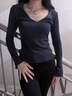 皮爾卡丹（pierre cardin）2024秋冬季西服翻領羊毛衫女士修身套頭針織薄款內(nèi)搭打底衫毛衣女 黑色 S 曬單實拍圖