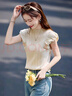 尚靜針織衫女夏季新款女裝法式優(yōu)雅花苞袖氣質(zhì)拼接修身短袖t恤女上衣 曬單實(shí)拍圖
