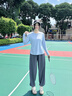 徽格兒（phigeer）跑步速干運動(dòng)套裝女秋季透氣寬松健身訓練服專(zhuān)業(yè)鍛煉網(wǎng)球服長(cháng)袖 奶油藍兩件套(墨灰褲) M 曬單實(shí)拍圖