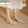 卡帝樂(lè )鱷魚(yú)（CARTELO）平底婚鞋女2025新款孕婦結婚鞋女新娘鞋水晶鞋伴娘鞋低跟日?？纱?金色粗跟2.5厘米 37 曬單實(shí)拍圖