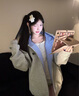 衣品元假兩件外套女2025秋季冬季韓版寬松學(xué)生百搭開(kāi)衫連帽衛衣女 灰色 L （100-120斤 曬單實(shí)拍圖