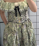 LULUALWAYS華服系列-窈窕淑女25夏季新款法式復古公主露肩連衣裙 綠色 S 曬單實(shí)拍圖