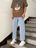 NASA BASE牛仔褲男士春秋夏季新款寬松直筒男褲男生可調(diào)節(jié)束腳休閑長褲子 927淺藍(lán) L /125-150斤 曬單實(shí)拍圖