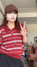 燦圖早秋季紅色條紋針織polo衫女新款設(shè)計感短款毛衣寬松休閑上衣服潮 紅色 均碼 【建議80斤到150斤】 曬單實拍圖