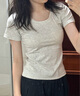 妙奕嘉正肩短袖女純棉t恤女士新款夏季女裝修身潮流辣妹顯瘦上衣夏裝 短袖【淺灰色】 M 【建議 95斤內(nèi)】 曬單實拍圖
