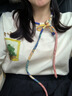 兩三事梵高文藝 弦外智音 2025夏季新款彩繩綁帶領印花短袖t恤女 米杏色 S 曬單實拍圖