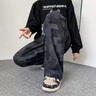 定制&NY秋直筒牛仔褲男款美式潮牌格子闊腿長(zhǎng)褲寬松休閑褲子男 藍(lán)色 L 曬單實(shí)拍圖